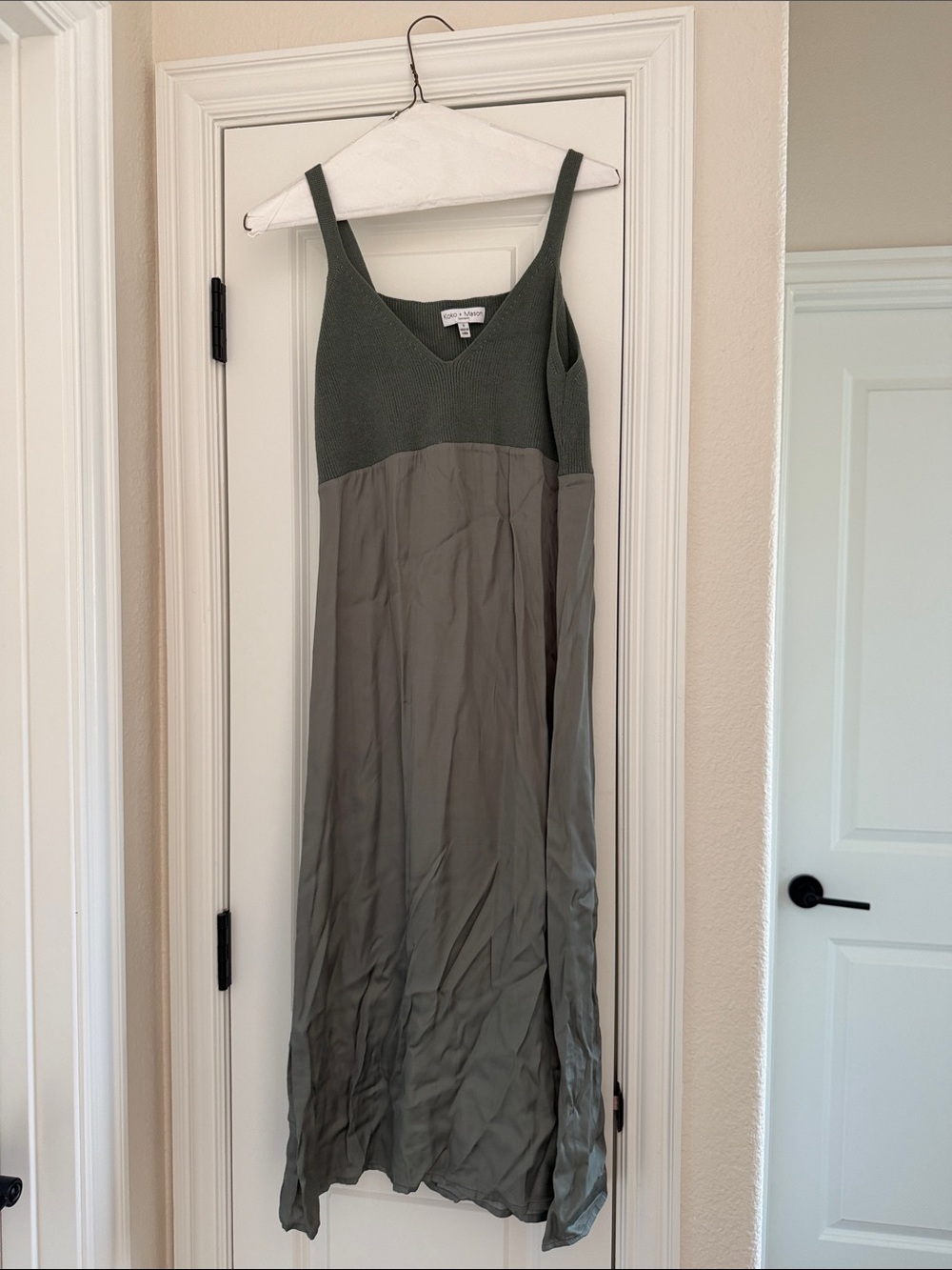 Olive Green Slip Midi Dress with Knit Bodice